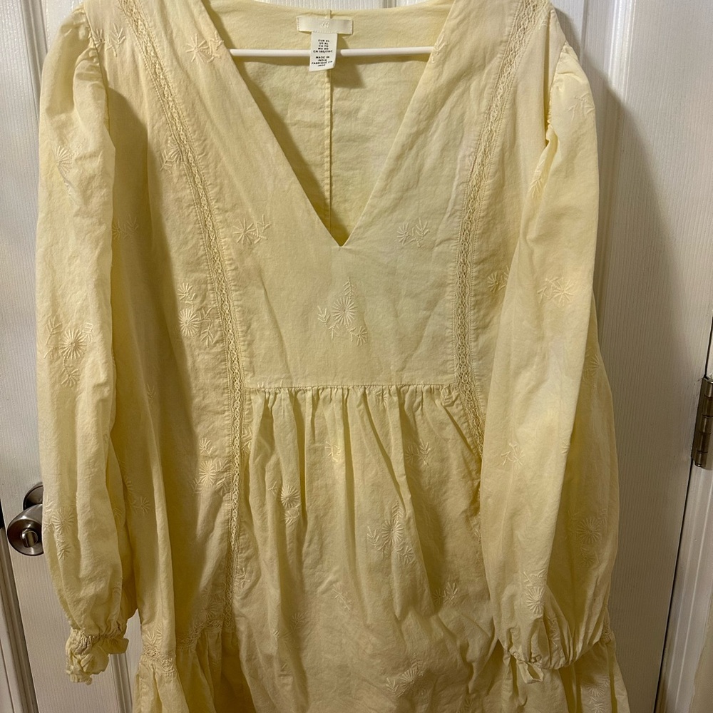Butter Yellow V-Neck Embroidered Dress